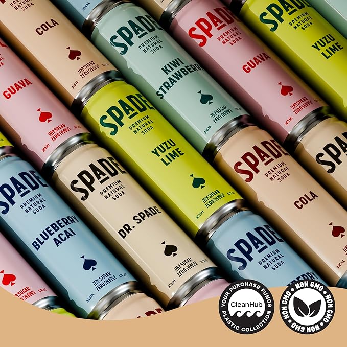 Spade Soda Cola 12 Pack Premium All-Natural No Sugar No Calories Electrolytes Magnesium Potassium Healthy Non GMO Sweet Stevia No Artificial Sweeteners Great Taste Bold Taste