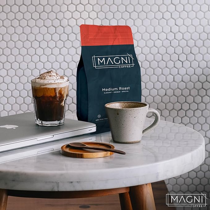 Magni Coffee - Whole Beans - Medium Roast - Low Acid - Single Origin USDA Organic Non-GMO Beans Third Party Tested For Mycotoxins &amp Pesticides - Fair Trade -12 Oz