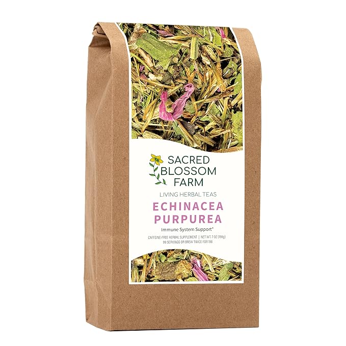 Echinacea Purpurea Whole Herb for Tea &amp Traditional Herbal Preparations | Loose-Leaf Cut &amp Sifted | 99 Servings | 7 oz | Sacred Blossom Farm | Wisconsin-Grown Single Source