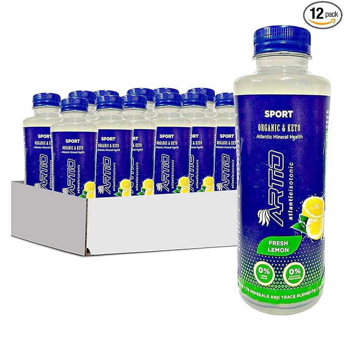 Artio Lemon Sports Drink Isotonic made with 10% - 12 Pack - Seawater and 78 Bioavailable Minerals that Provide Optimal Hydration Drinks