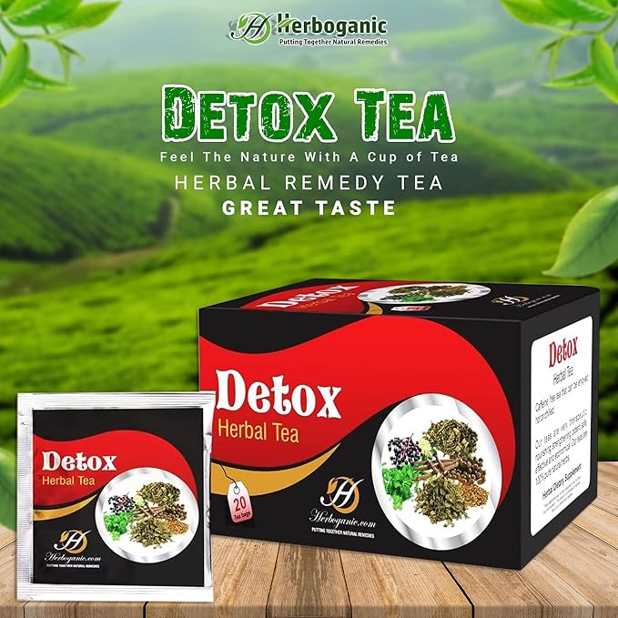 Herboganic Detox Herbal Tea - Wide Variety of Flavors and Benefits | Natural Ingredients | Digestion Support Immune Boost and More | 60 Tea Bags