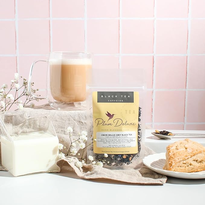 Plum Deluxe Creme Brulee Earl Grey Black Tea (60-80 Cups) Premium Loose Leaf Tea Leaves Hot or Iced Sweetener and Dairy Free No Artificial Flavors