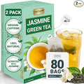 LeafLea 80 Jasmine Green Tea Bags Green Tea with Natural Jasmine Aroma Light Focus &amp Daily Balance Delicate Floral and Smooth Taste Caffeinated Sugar-Free Non-GMO Vegan Individually Wrappe
