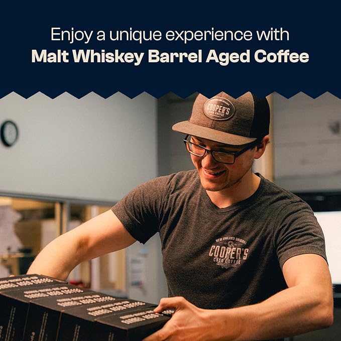 Whiskey Barrel Aged Coffee Single-Origin Sumatra Beans Aged in American Malt Whiskey Barrels Medium Dark Roast Whole Bean 12 oz