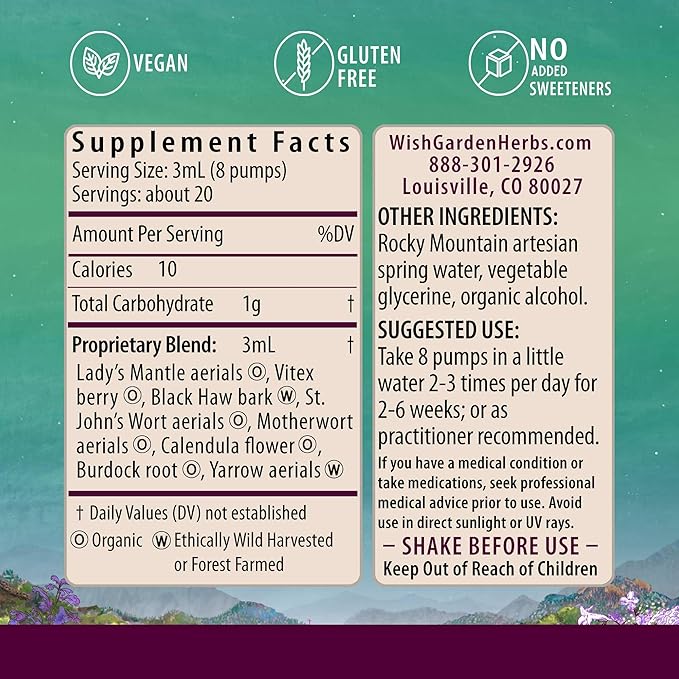 WishGarden Herbs ReBalance After Birth Hormonal - Plant-Based Herbal Supplement with Vitex Berry &amp Motherwort Supports Healthy Postpartum Hormone Levels and Postnatal Hormone Balance 2oz