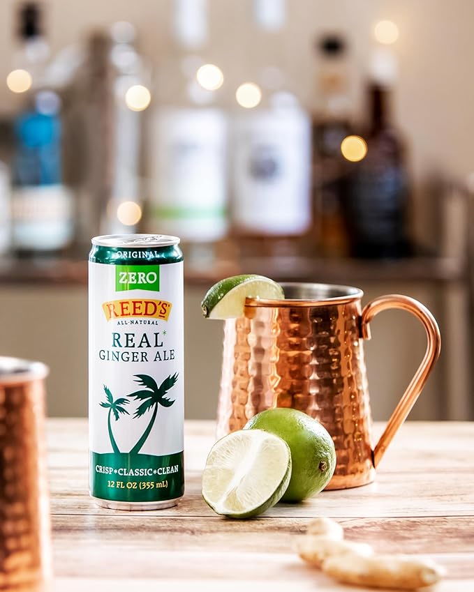 Reed's Zero Sugar Ginger Ale - Made with Pressed Organic Ginger - Zero Calories - 12oz Slim Cans 24 Pack