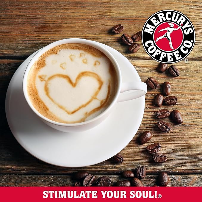 Mercurys Coffee Co. Higher Caff Coffee – Extra Caffeine Bold &amp Smooth Roast 100% Organic Central American Coffee blended with a Higher Caffiene African Coffee 12oz Whole Bean Bag