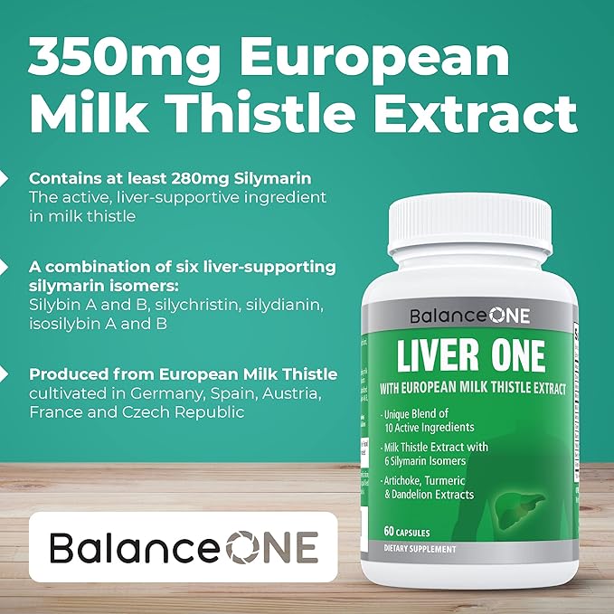 Balance ONE Liver Support Supplement with Milk Thistle Dandelion Root Extract &amp Molybdenum – Liver Health &amp Detox Support – Vegan Capsules 1 Month Supply – Liver One