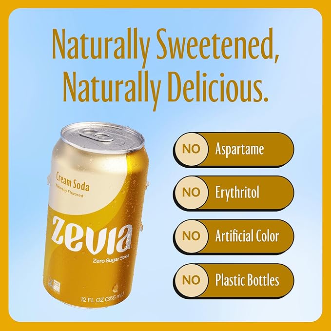 Zevia Zero Calorie Cream Soda 12 Ounce Cans (Pack of 20)