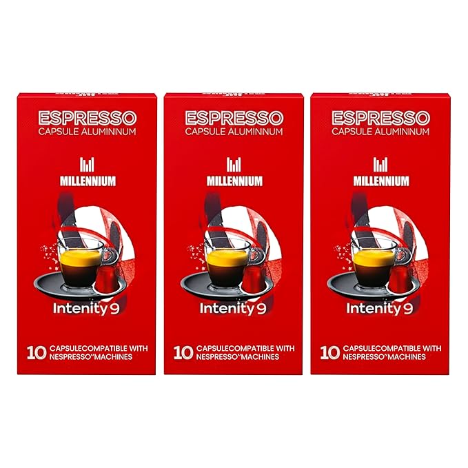 Prince Caffe Espresso Pods –Millennium Intensity 9 Medium-Dark Roast The Espresso Coffee Pods Are Compatible with Nespresso Original Line Machines 30 Count (3 x 10 Capsules) Premium Quality Coffee