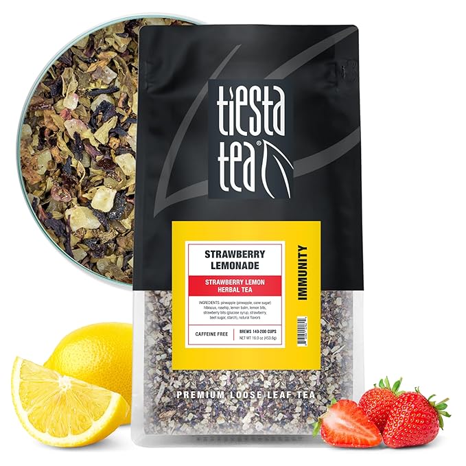 Tiesta Tea - Strawberry Lemonade Loose Leaf Strawberry Lemon Herbal Tea Premium Non-Caffeinated Fruit Blend Make Hot or Iced &amp Brews Up to 200 Cups 16 Ounce Resealable Bulk Pouch