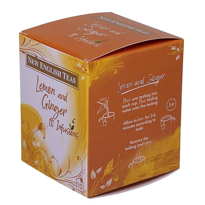 New English Teas Fruit &amp Herbal Tea 120 Teabags 12 Packs of 10 Individually Wrapped Tea Bags Naturally Caffeine Free (Lemon &amp Ginger)