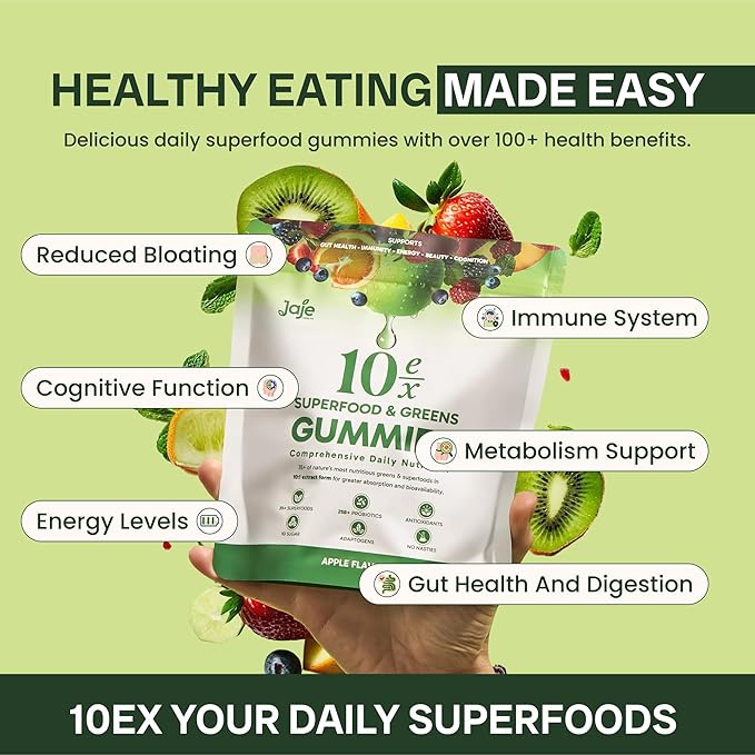 10ex Supergreens Gummies w/Probiotics. 40 Superfoods &amp Super Greens. 10x More Nutrients. Multivitamins &amp Antioxidants from Whole Foods. Healthy Snacks for Adults. Keto Low Carb Low Calorie S