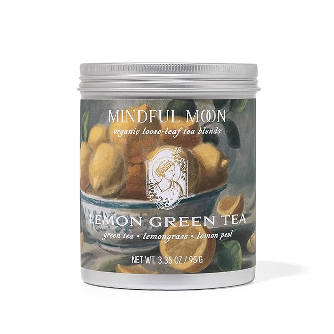 Lemon Green Tea by Mindful Moon – Energizing Green Tea with Zesty Lemon Peel &amp Lemongrass – Caffeinated Loose Leaf (Large)