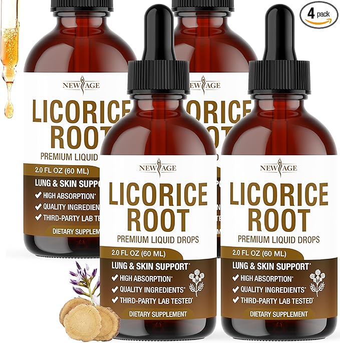 NEW AGE Licorice Root Tincture - Digestive Lung &amp Skin Support - Licorice Root Extract Liquid Drops - Vegan Sugar &amp Alcohol-Free Supplement - 8 fl oz