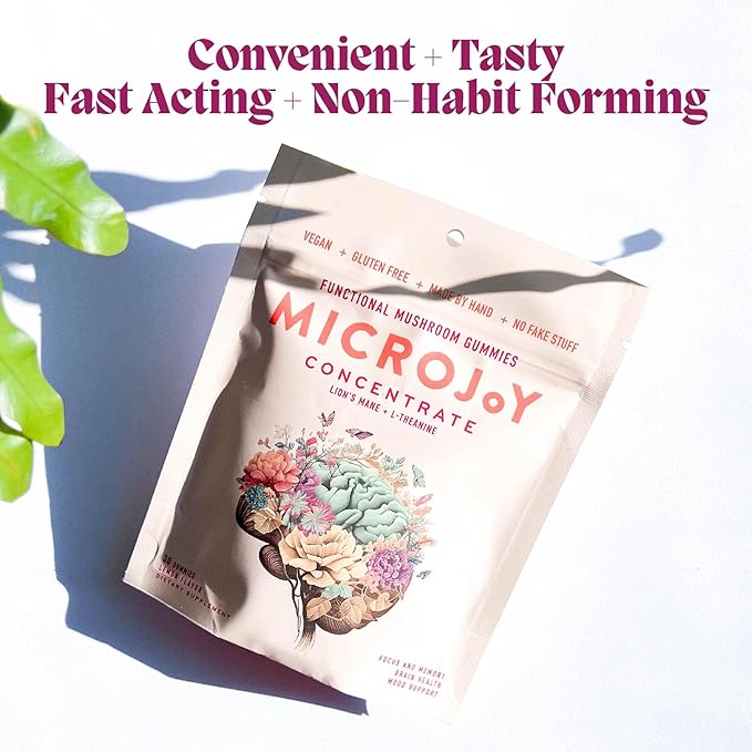 Microjoy Concentrate Gummies – Focus Memory Brain Health &amp Mood Support Supplement – Vegan Non-GMO Gluten-Free - Lemon Flavor (30 Servings)