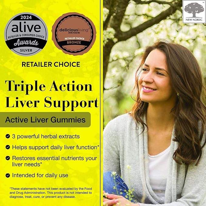 NEW NORDIC Active Liver Gummies Milk Thistle Artichoke &amp Turmeric Supplement Natural Peach Mango Flavor Sugar Free &amp Vegan 60 Count (Pack of 1)