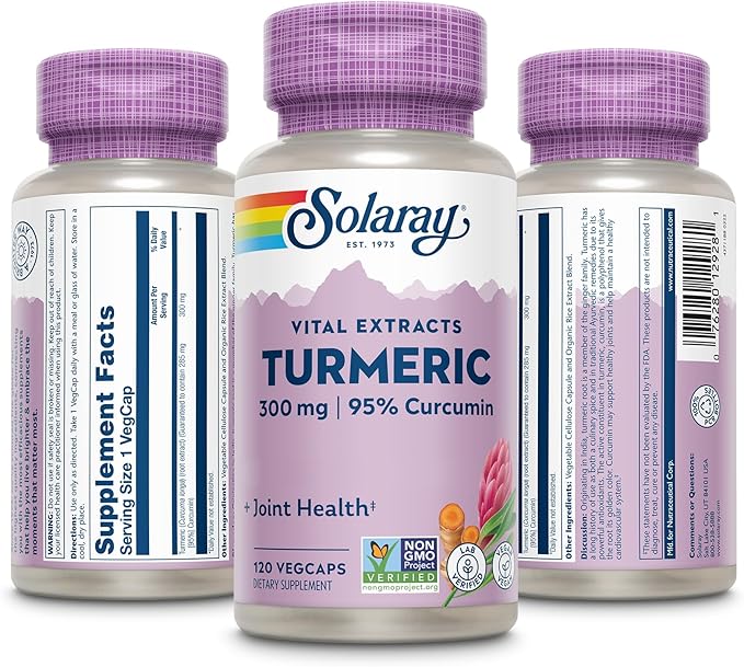 SOLARAY Turmeric Supplement 300 mg - Turmeric Root Extract with 95% Curcumin - Joint Support Supplement for Joint Health and Comfort - Non-GMO Vegan Gluten Free 60-Day Guarantee 120 Servings