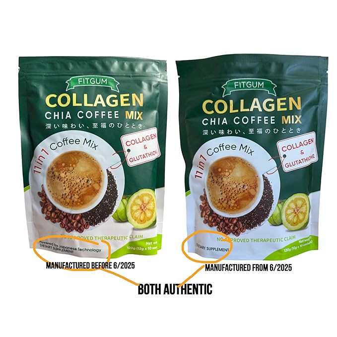 2 Packs FIT GUM Collagen Chia Coffee - 11 in 1 Coffee Mix (10 Sachets per Pack)