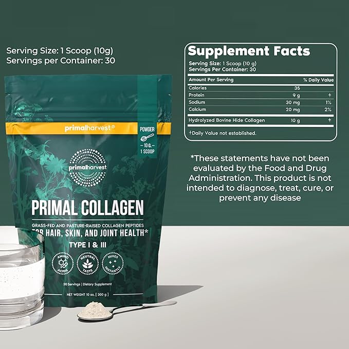 Primal Harvest Super Greens &amp Collagen Powder Supplements for Women and Men Superfood Greens Powder and Collagen Peptides Powder for Hair Skin and Nails Bundle
