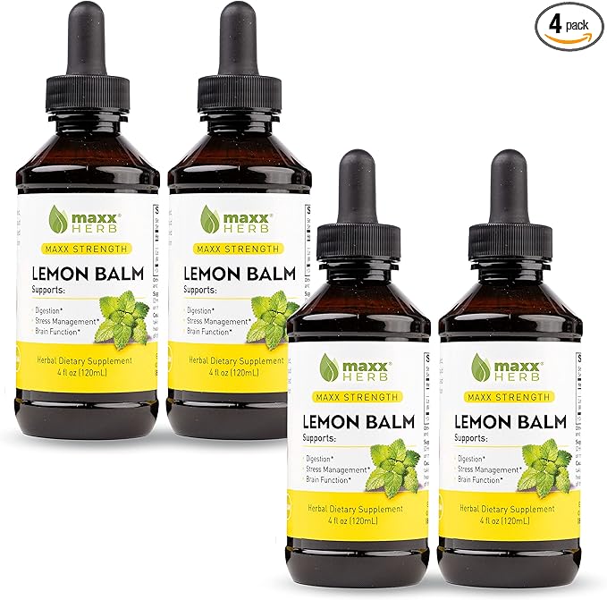 Maxx Herb Lemon Balm Extract - Max Strength Lemon Balm Tincture Absorbs Better Than Lemon Balm Capsule for Nervous System Support and Stress Relief - 4 Bottles 4 Oz Each (240 Servings)