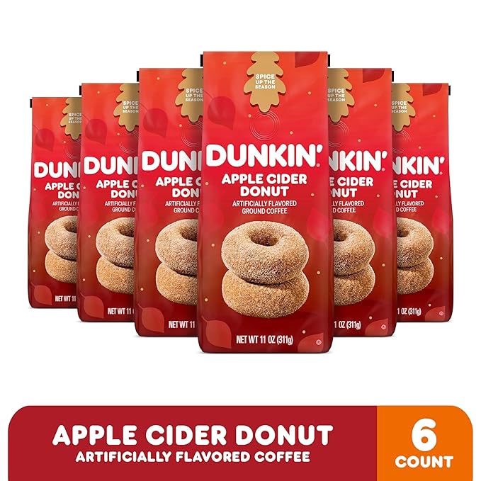 Dunkin’ Apple Cider Donut Artificially Flavored Ground Coffee 11 Oz. Bags (Pack of 6)