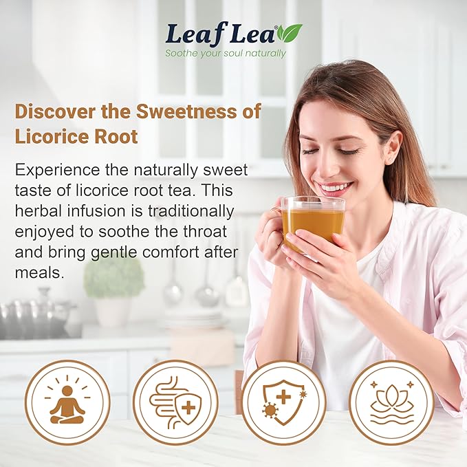 LeafLea 80 Licorice Root Tea Bags Pure Licorice Spice Tea Naturally Sweet Te De Regaliz Herbal Gently Supports Relaxation and Digestive Comfort Nutrient-Rich Vegan Sugar- free Caffeine Free