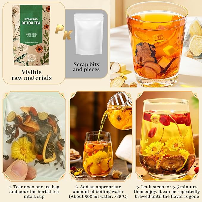 Liver &amp Kidney Detox Tea - Dandelion Wolfberry Tea 7 Herbal Ingredients Blend Goji Berry Chrysanthemum Chinese Cassia Seed Kidney Cleanse (2)