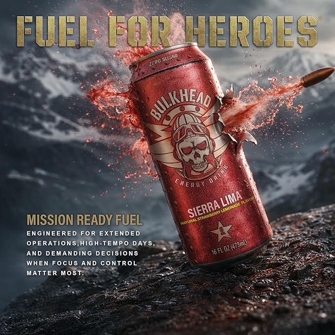 Sierra Lima Strawberry Energy Drink (12 Pack) - Strawberry &amp Lemon Nootropic Drink - Zero Sugar Energy Drinks w/ 300mg Caffeine &amp Vitamins - Power Drinks for First Responders Athletes Vetera