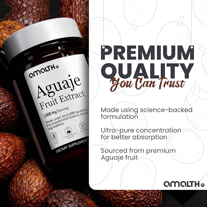 Amalth Aguaje Curves Capsule for Women 1000 mg- Extra Strength from Peru Natural Supplements- 120 Capsules Non- GMO Premium Quality Pills