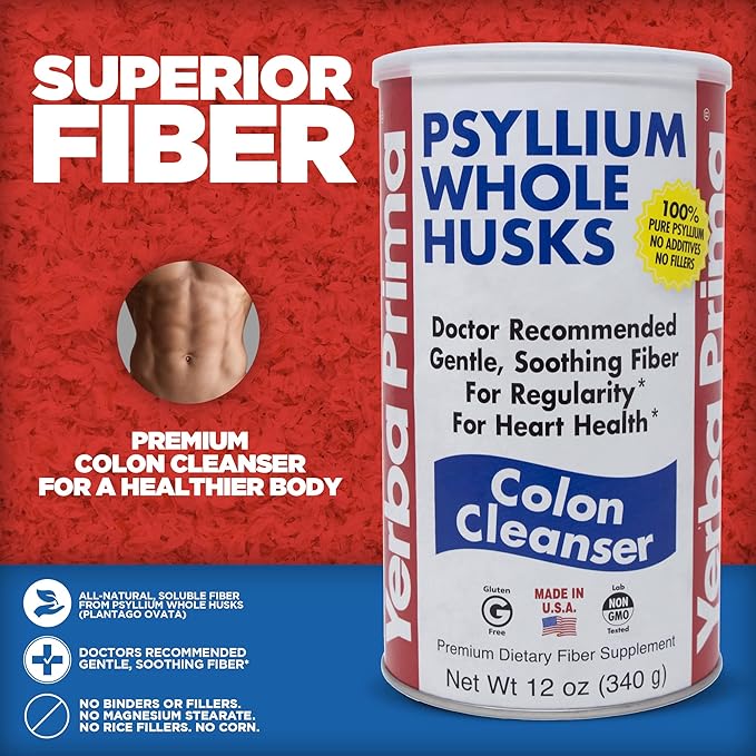 Yerba Prima Psyllium Husk 12 Ounce (Pack of 2) - Colon Cleanser Fiber Supplement - Natural Support for Gut Health - Non GMO Gluten Free Vegan