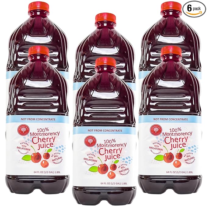 Cherry Bay Orchards Tart Cherry Juice (6 Pack 64 oz Bottle 384 oz Total) - 100% Natural Cherry Juice Not From Concentrate - Boosts Immunity - No Added Sugar