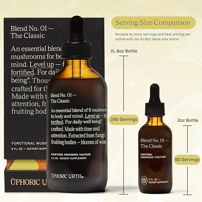 Blend No.1-6 Mushroom Blend Tincture Reishi Chaga Lions Mane Turkey Tail Cordyceps &amp Shiitake Natural Support Immunity Booster Increase Energy &amp Cognitive Function (240 Servings)