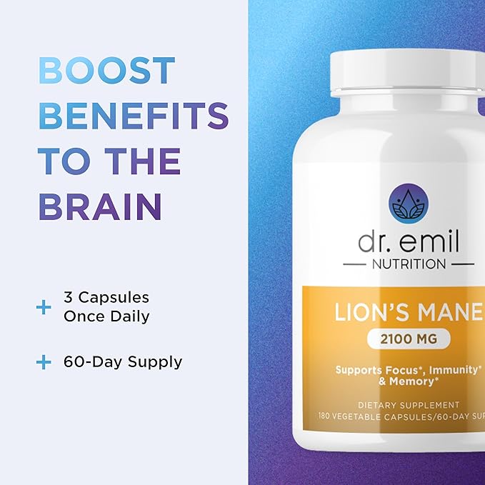 Organic Lions Mane Mushroom Supplement for Mental Clarity Focus &amp Immune Support - Organic Brain Boosting Nootropic Lions Mane Mushroom Capsules with 100% Organic Lions Mane Extract 60 Servings