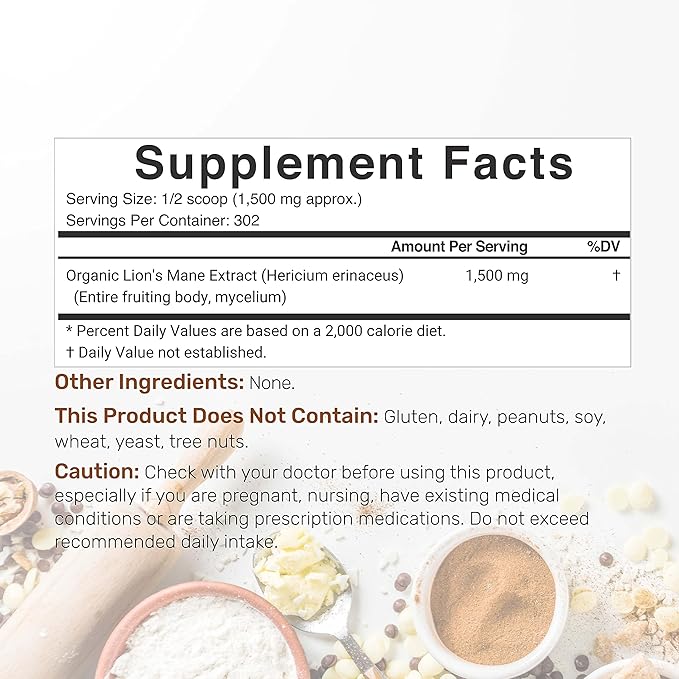 DEAL SUPPLEMENT Organic Lions Mane Mushroom Powder Supplement 1500mg Per Serving 1lb – Active Fruiting Body &amp Mycelium Extract – Natural Brain Nootropic &amp Immune System Booster – Non-GMO