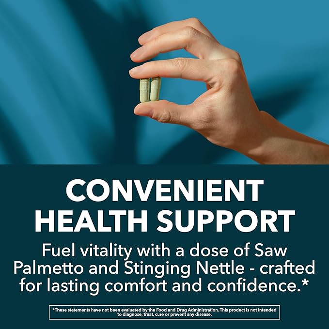 Saw Palmetto with Stinging Nettle Capsules - 2X Prostate Support Supplement for Men’s Health - 120 Count - DHT Blocker for Urinary Tract Function and Hair - Vegan Non-GMO - 2 Month Supply