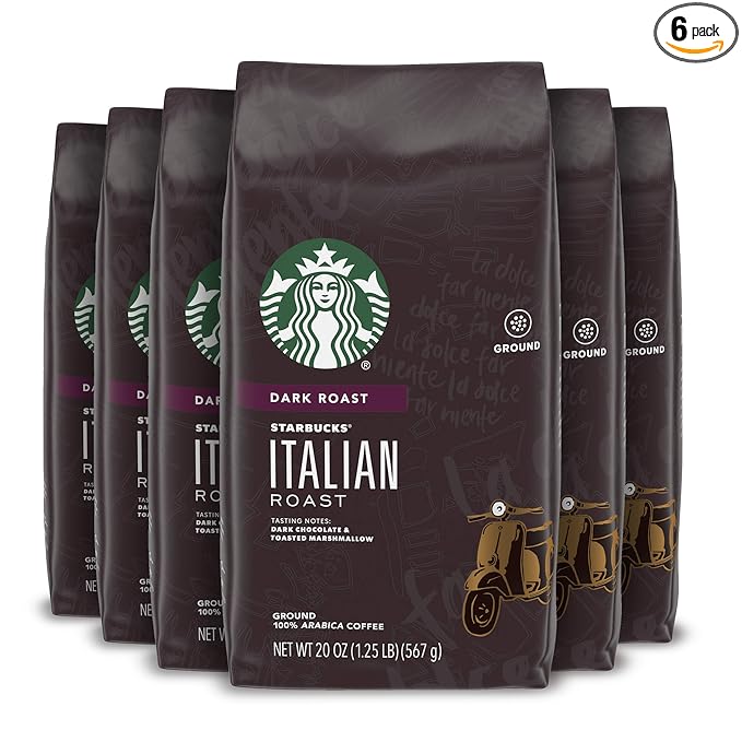 Starbucks Dark Roast Ground Coffee — Italian Roast — 100% Arabica — 6 bags (20 oz. each)