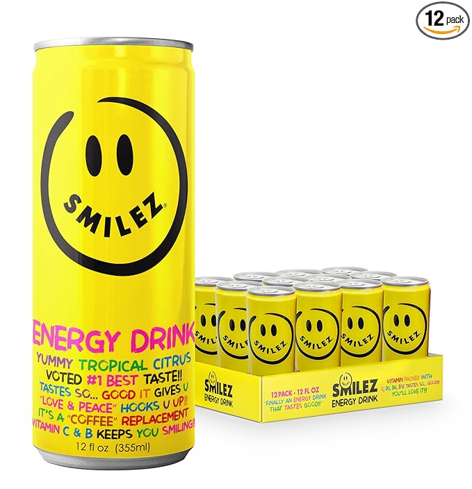 Smilez Energy Drink Tropical Citrus 12 Fl Oz Cans (Pack of 12)