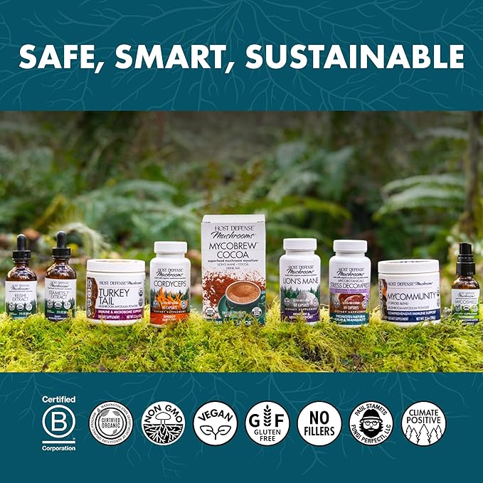 Host Defense CordyChi Capsules - Energy &amp Immune Support Supplement - Cordyceps &amp Reishi Mushroom Supplement for Relaxation &amp Respiratory Support - Aids Against Tiredness - 60 Capsules (30