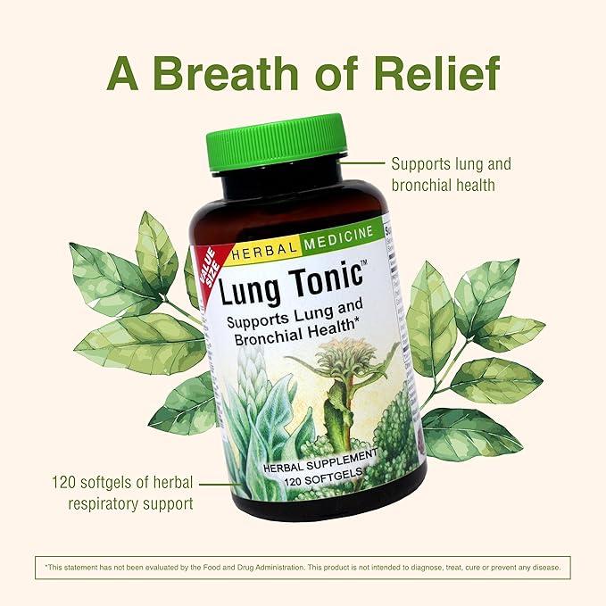 Herbs Etc. Lung Tonic - Lung Supplement for Bronchial Support - Healthy Breathing Support with Mullein Horehound &amp Grindelia - 120 Softgels - 2 Pack