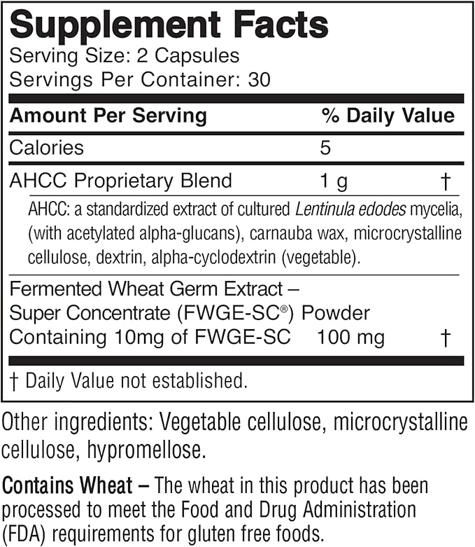 American BioSciences ImmPower Plus AHCC &amp Fermented Wheat Germ Extract Herbal Supplement 550mg per Capsule for Immune Support Maintains Natural Killer Cell Activity Pack of 1 60 Veggie Capsul