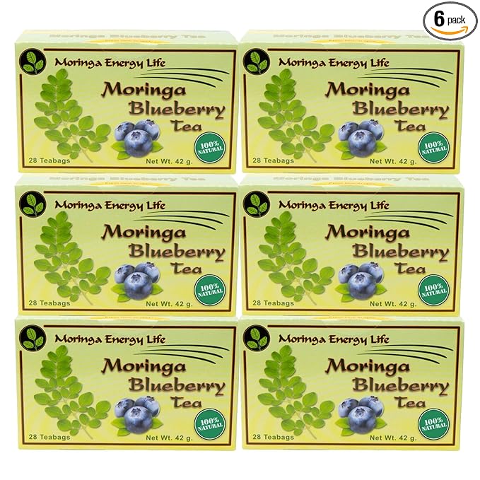 Moringa Blueberry Tea Bags 168 (Keto Detox Paleo Vitamin &amp Minerals Booster Vegan Gluten-Free Non-GMO Caffeine-Free)