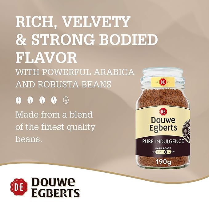 Douwe Egberts Pure Indulgence Instant Coffee in Jar Dark Roast 6.7-Ounce 190 gram