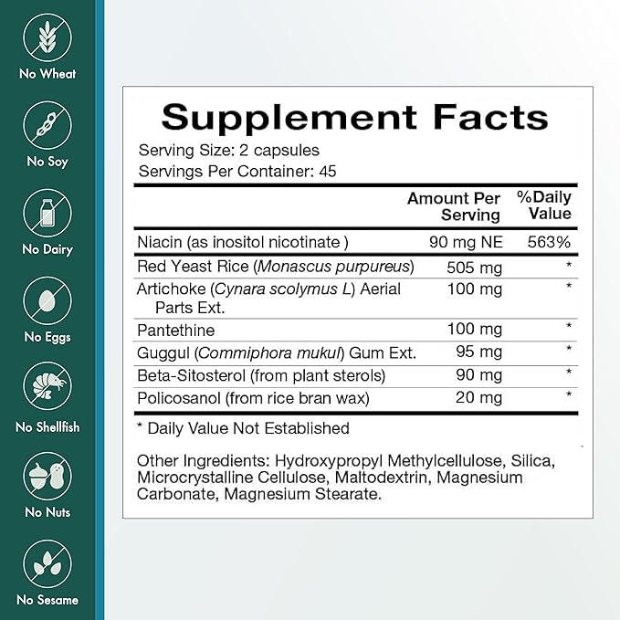Natura Health Products Cho-Less Supplement - Promotes Healthy Lipid Metabolism and Cardiovascular Health - Featuring Niacin Red Yeast Rice Artichoke Extract and Beta Sitosterol (90 Capsules)