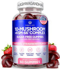 Sugar-Free Mushroom Gummies with KSM 66 Ashwagandha - Potent 10x Mushroom Supplement with Lions Mane Chaga Reishi Mushroom Complex Natural Stress Support Calm Gummies Nootropic Supplement