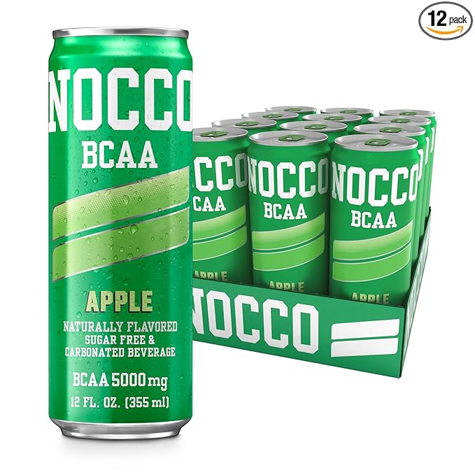 NOCCO Zero Sugar BCAA Drink Apple - 12 Fl Oz (Pack of 12) - 0mg Caffeine Sugar Free with Branched Chain Amino Acids Carbonated &amp Low Calorie B Vitamins Grab &amp Go Performance Beverage