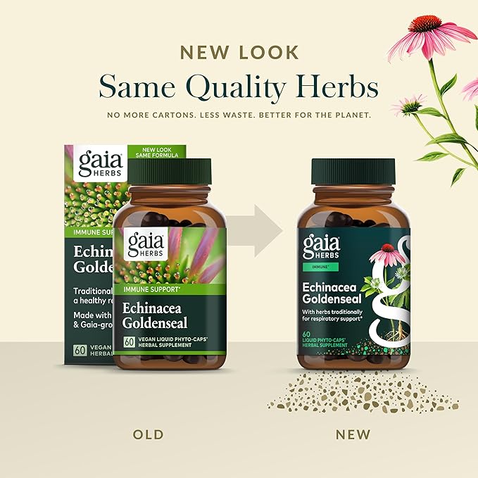 Gaia Herbs Echinacea Goldenseal - Immune Support with Echinacea &amp Goldenseal Root - Traditionally Used to Help Maintain a Healthy Respiratory System* - 60 Vegan Liquid Phyto-Caps (30 Servings)