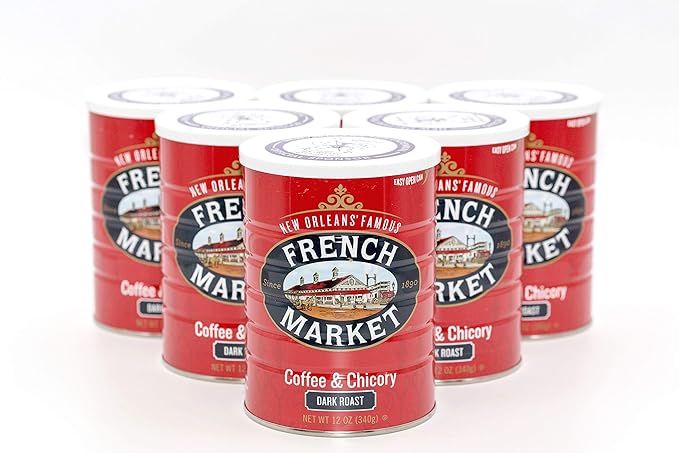 French Market Coffee &amp Chicory Dark Roast Ground Coffee 12oz Can (Pack of 6)