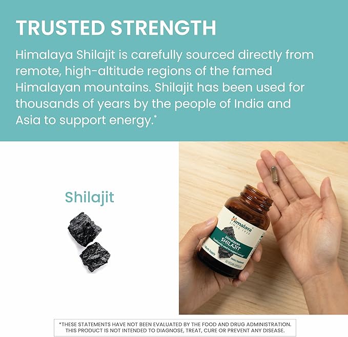 Himalaya Shilajit - Herbal Energy Supplements with Fulvic Acid and 85+ Trace Minerals from Shilajit Resin Vegan Non-GMO Gluten Free 250 mg 60 Capsules