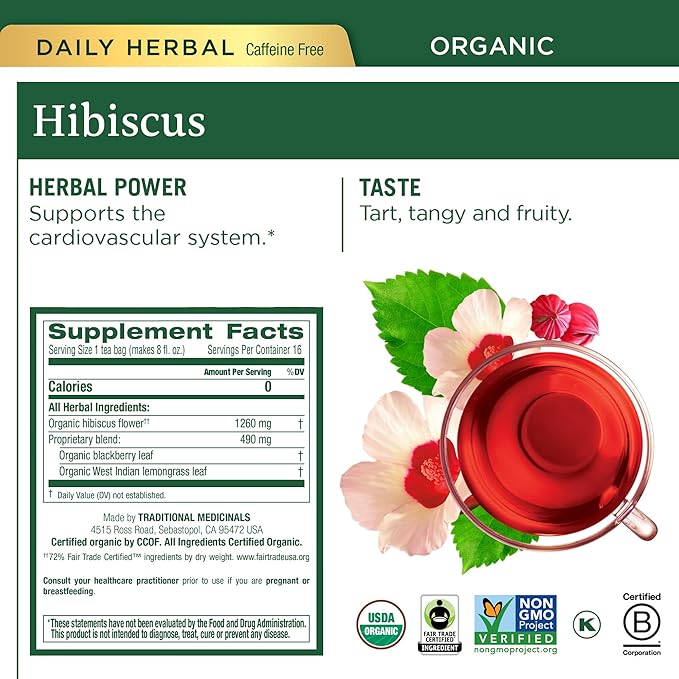 Traditional Medicinals Organic Herbal Tea - Six Calming Flavors Chamomile Hibiscus Peppermint Lemon Balm Lemon Ginger &amp Passionflower 96 Tea Bags (6 Pack)